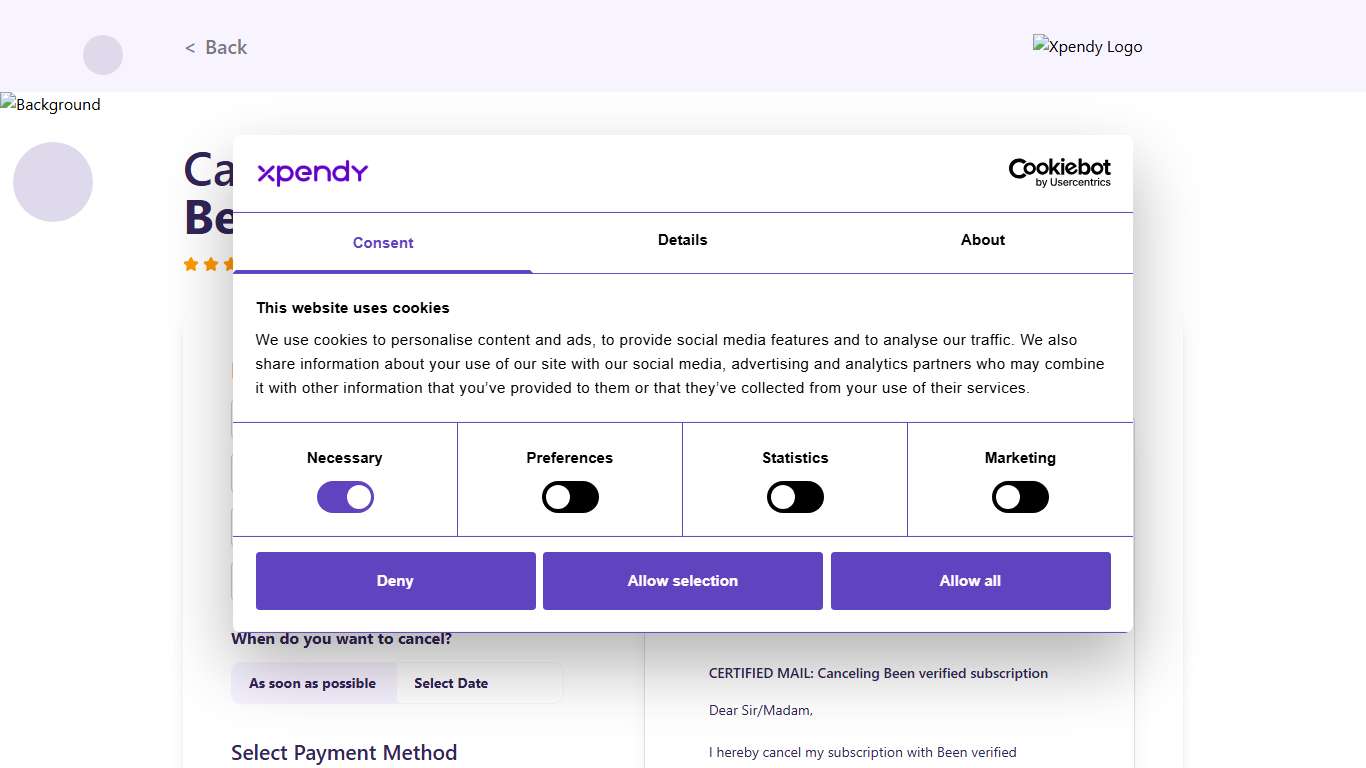 Cancel Been verified within 2 minutes Xpendy